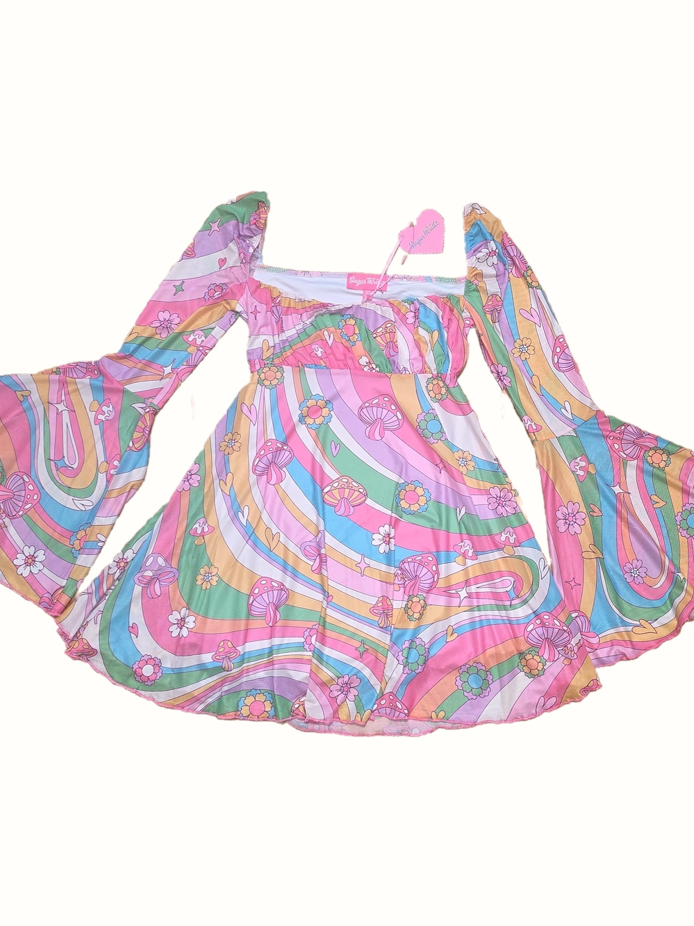 NWT Sugar Thrillz x Dolls Kill Technicolor Dreams Psychedelic Mini Dress 🍄🌸🌈
